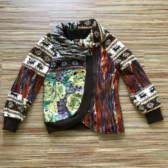 Elena Wang Colorful Textured Patchwork Zip Up Cardigan Jacket Top NWOT - Picture 4 of 10